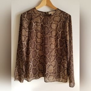 Michael Kors Snake Print Blouse with Gold Studs - Size Small